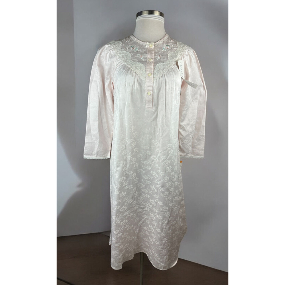 NWT Miss Elaine Floral Nightgown Country Cottage Lace Long Maxi Pink Size Small - Picture 2 of 16